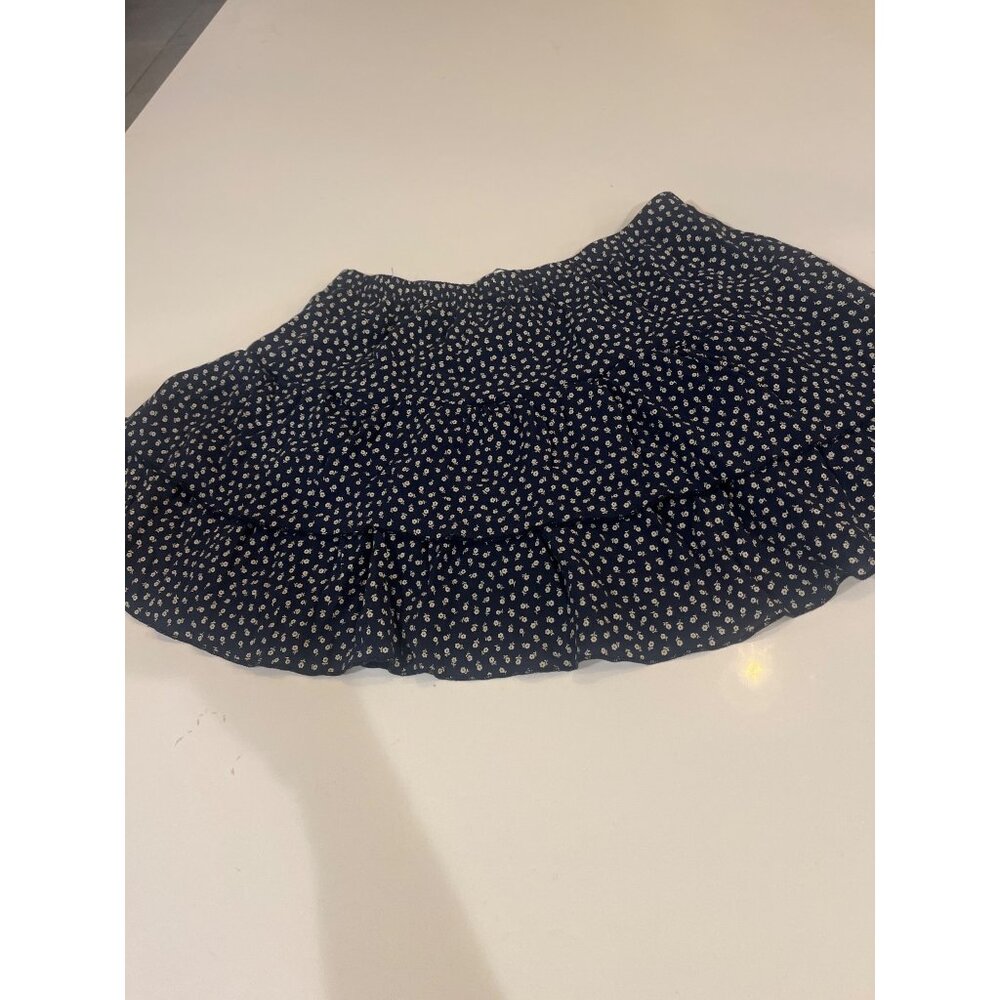 Brandy Melville Navy Floral Tiered Mini Skirt Elastic Waist Lightweight Casual W